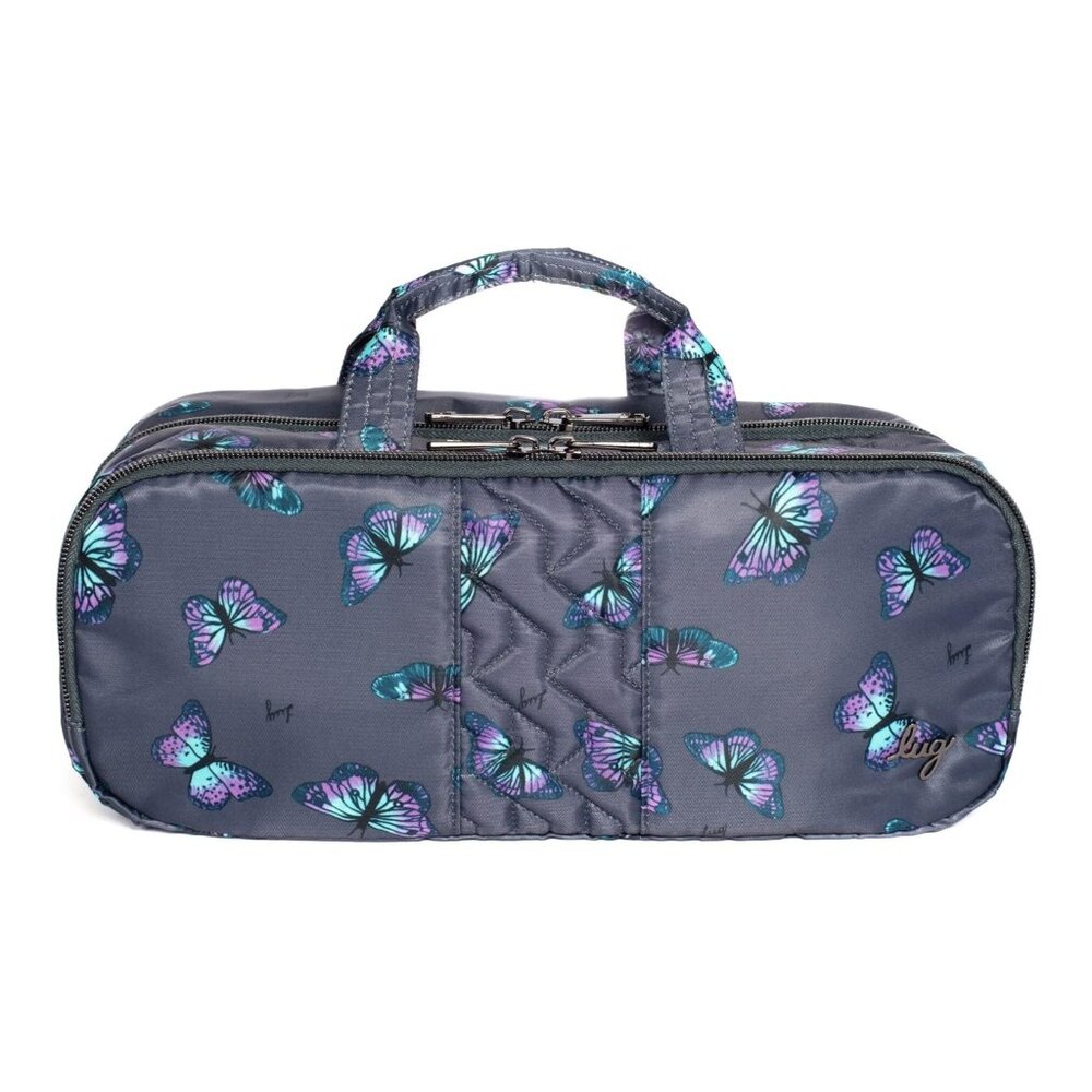 Lug Flatbed Slim Cosmetic Case in Butterfly Grey - Lightweight, Foldable, Multip